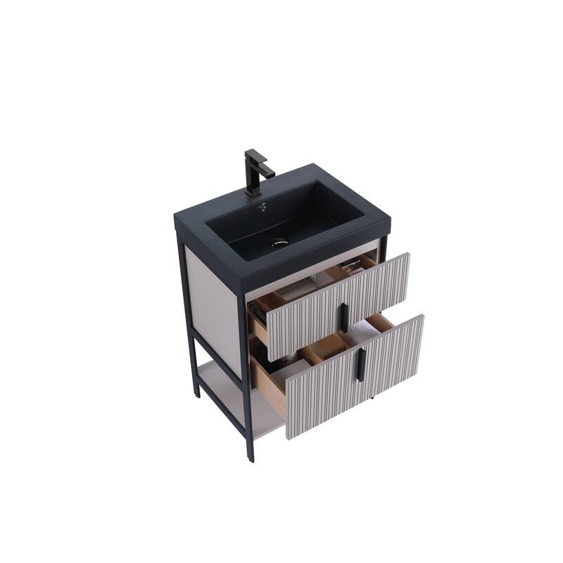 Fine Fixtures Serenity Modern Bathroom Vanity with Black Gel Acrylic Top