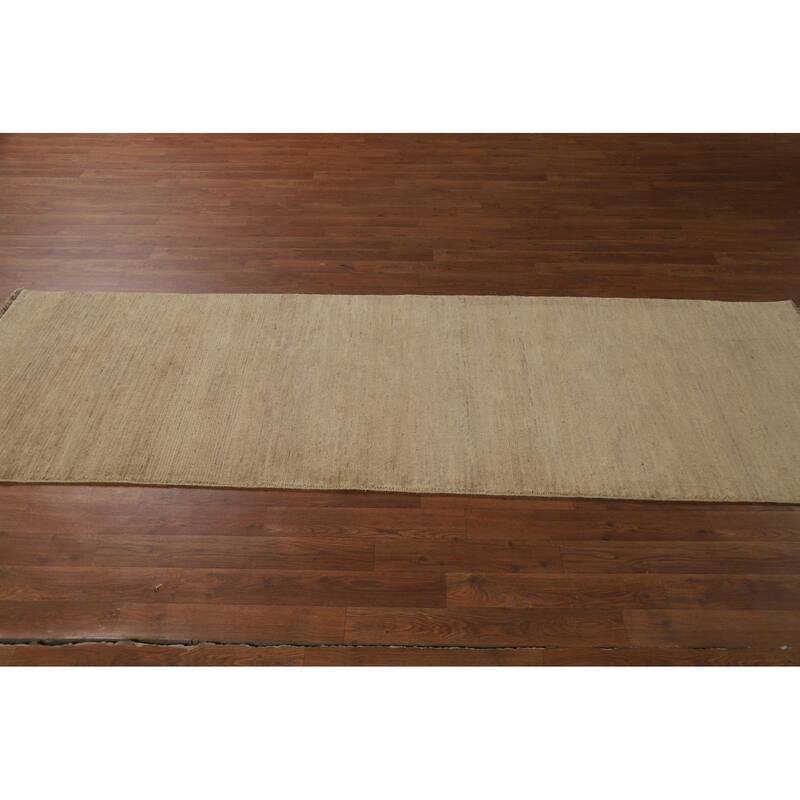 Beige Modern Gabbeh Oriental Runner Rug Handmade Wool Carpet - 2'9"x 8'1"