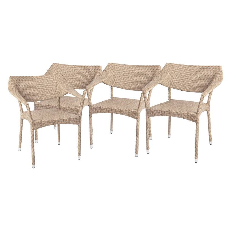 All Weather Commercial Grade PE Rattan Stacking Patio Chairs - 4 Pack