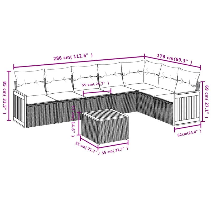 vidaXL Patio Sofa Set with Cushions Outdoor Conversation Furniture Poly Rattan