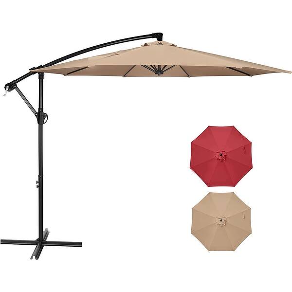 1001517957 11 led round patio umbrella Solar LED Cantilever Patio Umbrella