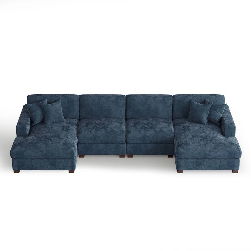 Modern Upholstered Chenille Modular Sectional Sofa with 2 Chaise