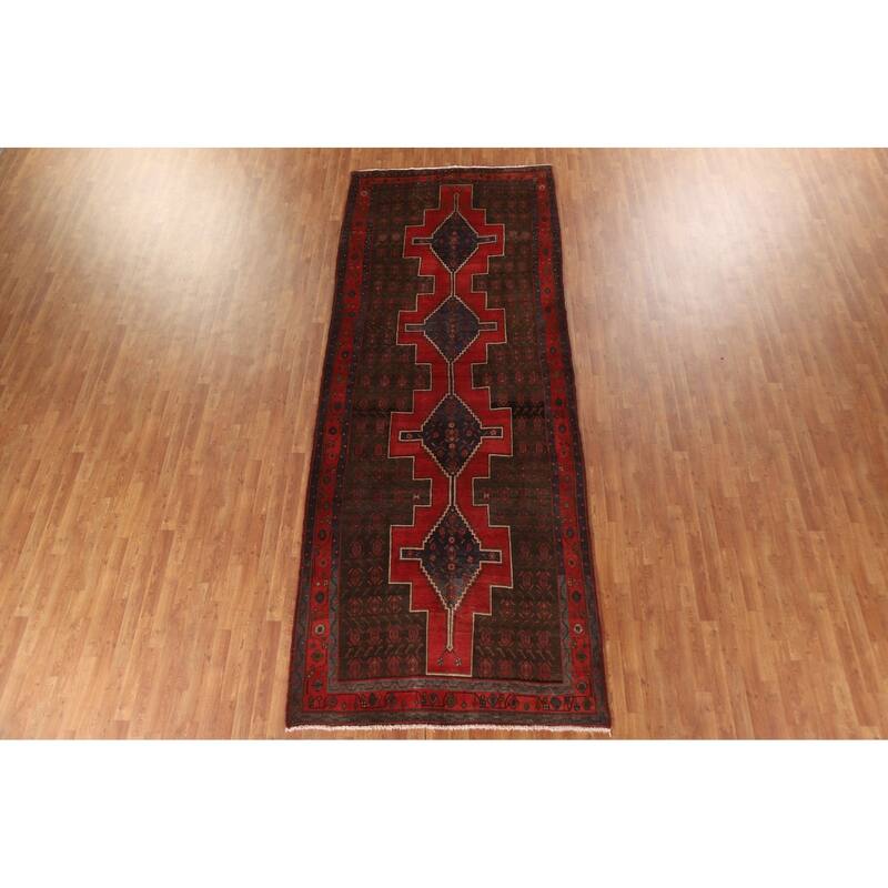 Geometric Hamedan Persian Vintage Area Rug Handmade Wool Carpet - 5'2"x 13'4"