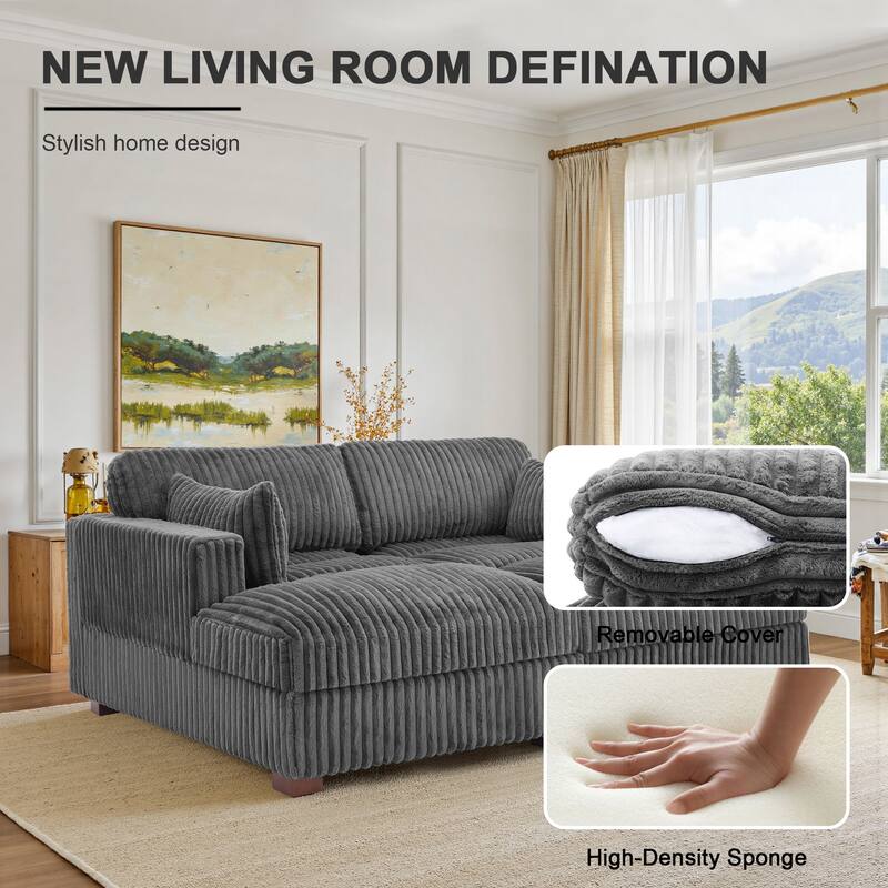 Modern Modular Flannel Fabric Upholstered Sectional Sofa with Square Arm