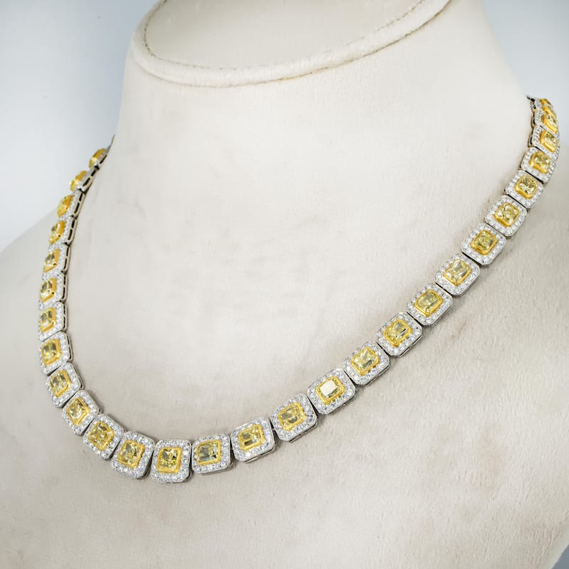 House Of Leon 18K White Gold Canary Yellow Diamond Square Link Chain 38.72ct