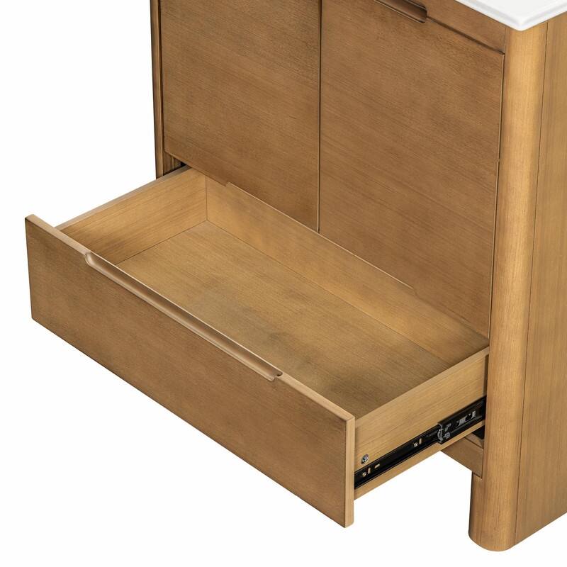 30 Inch Modern Bathroom Vanity with Ceramic Sink, Natural Wood Grain Cabinet, Solid Wood Frame