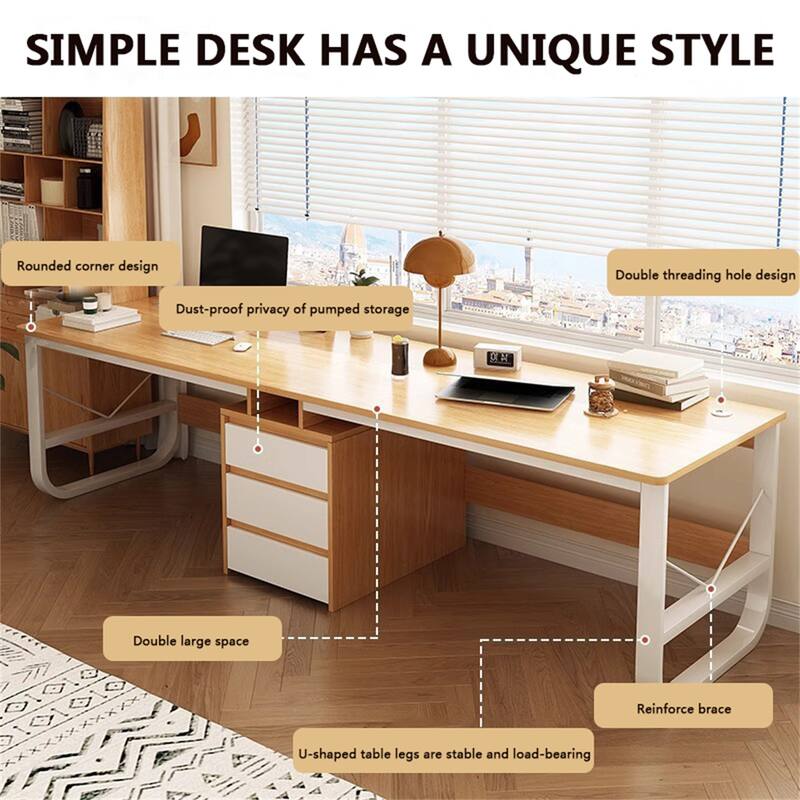 Modern Double Computer Desk with Perforated Line