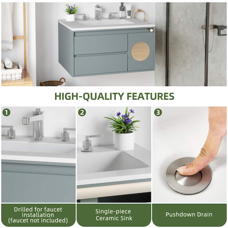 Moasis 31" Gray Bathroom Vanity with Smart Motion-Sensor Light & Ample Storage
