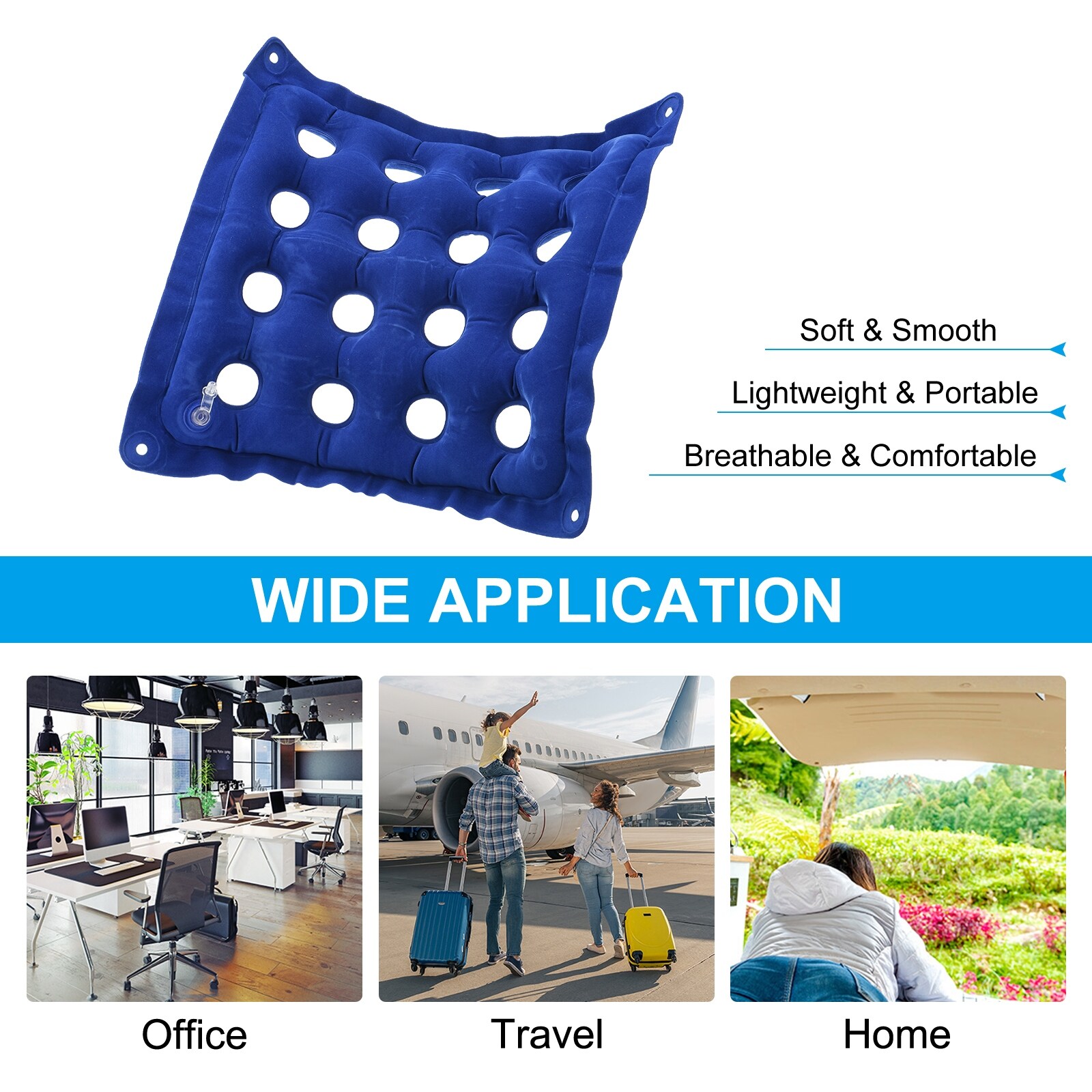 Inflatable Seat Cushion Air Chair Cushions Square Seat Pad Blue