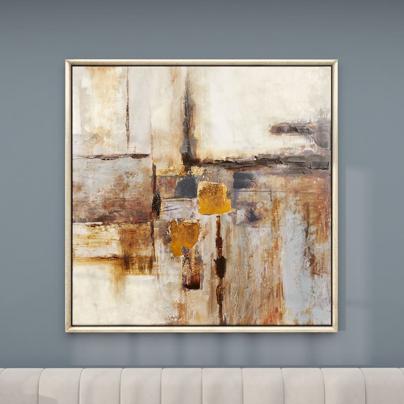 Brown Canvas Abstract Living Room Framed Wall Art with Silver Frame