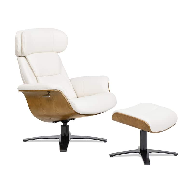 Jovan 31.5" Genuine Leather Recliner Lounge Chair with Ottoman