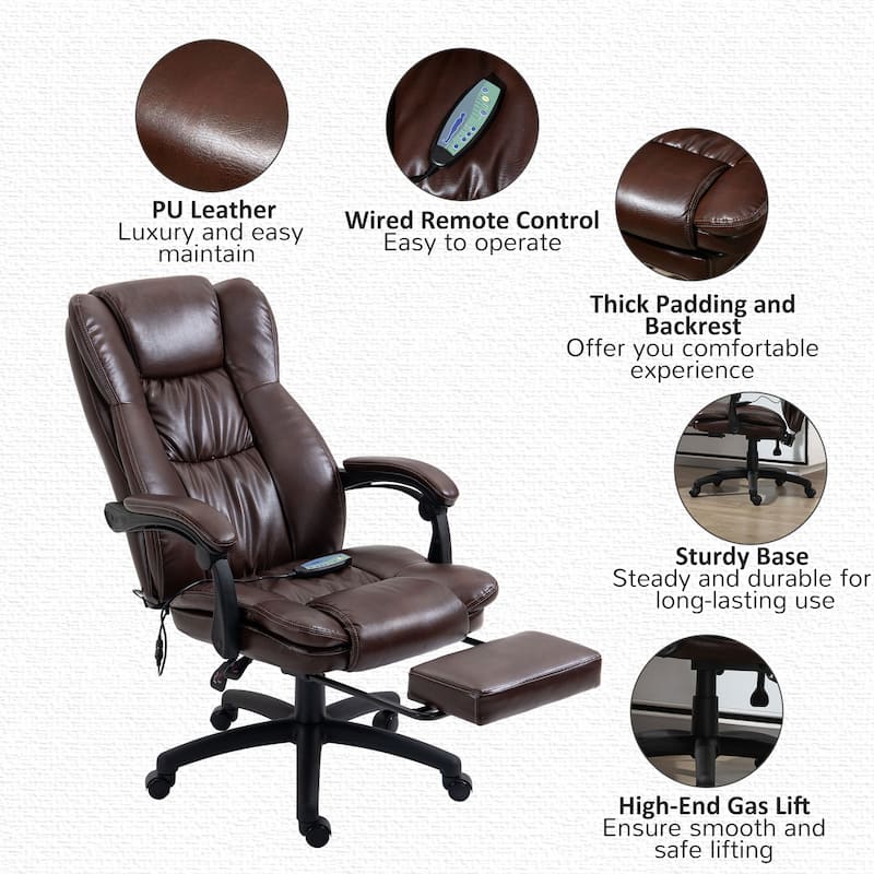 Vinsetto High Back Massage Office Chair, Ergonomic Executive Chair, PU Leather Swivel Chair with 6-Point Vibration Massage