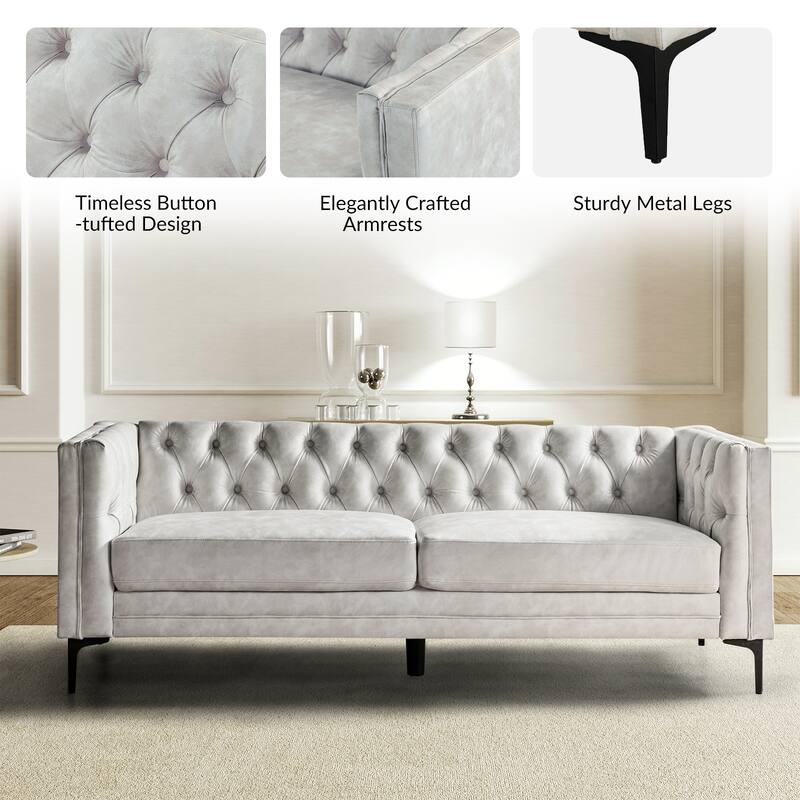 Calymne 84" Classic Square Arms Sofa with Button-Tufted Back by HULALA HOME