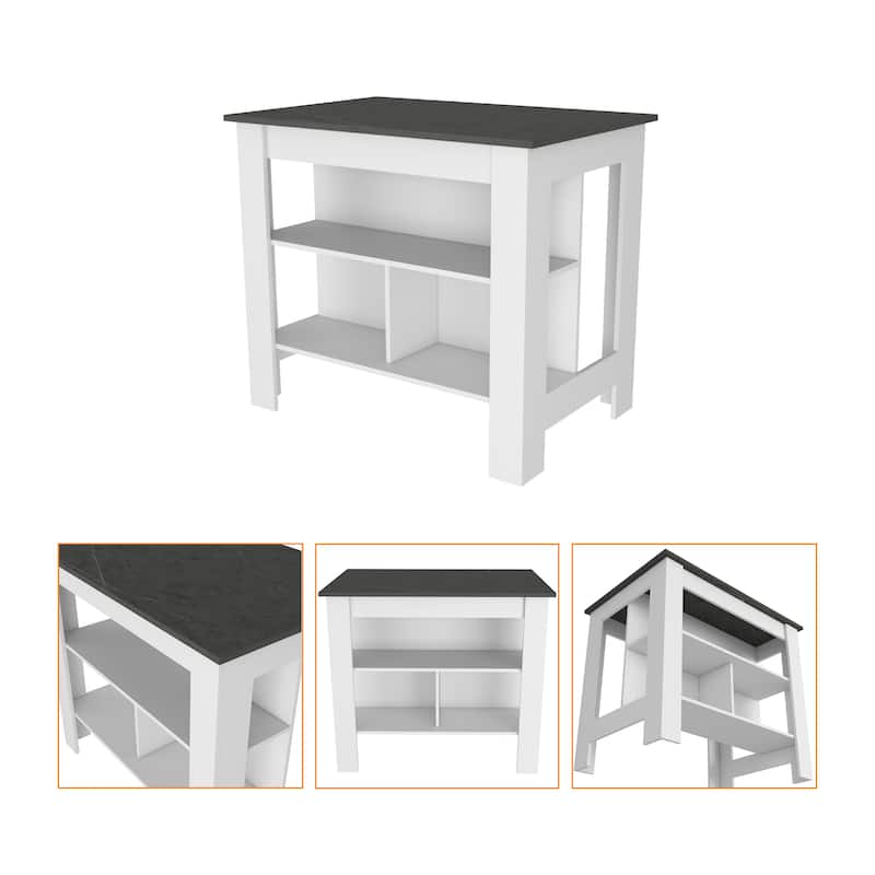Brooklyn Kitchen Island, Three Concealed Shelves