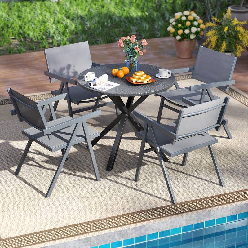 Gymax Patio Chairs Set of 4 w/Breathable Fabric Seat & Tilt Backrest