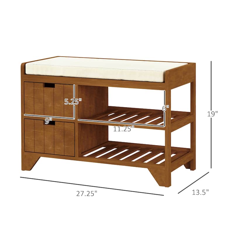 HOMCOM Shoe Cabinet, Wooden Storage Bench with Cushion, Coffee