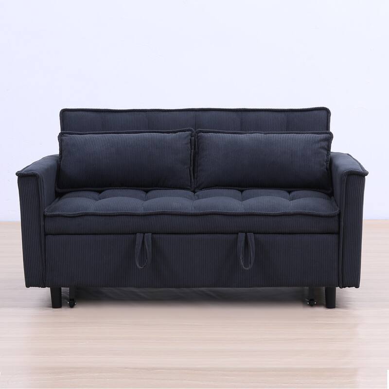 54" Double Buffer Broaching Sofa Bed, Corduroy, Dark Gray