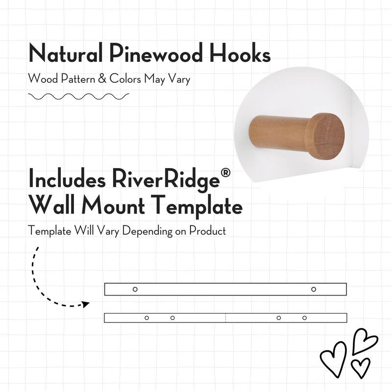 RiverRidge Kids Catch-All Wall Shelf with Bookrack and Hooks for Books and Bags - White with Pine Wood Accents