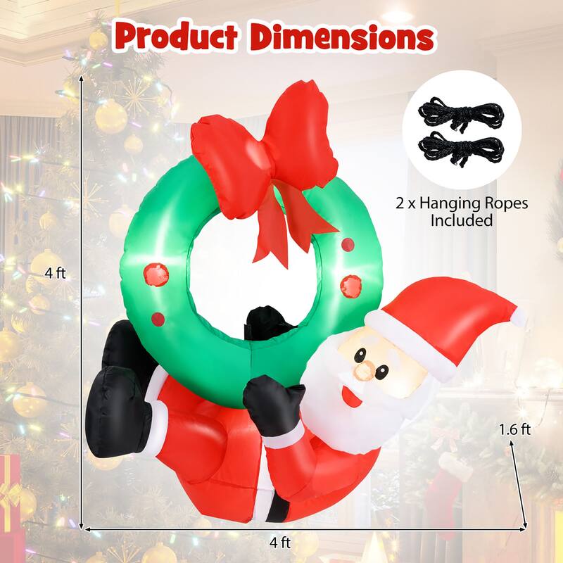 Gymax 4 Ft Blow up Santa Claus w/ LED Lights & Christmas Wreath - Multi - See Details