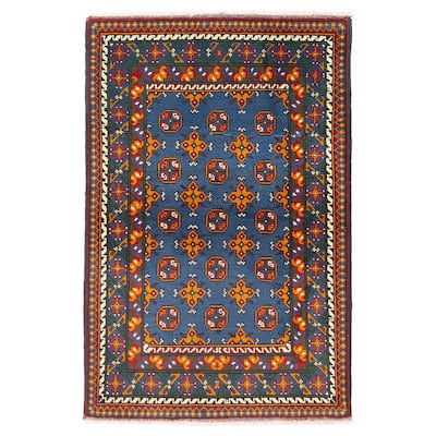 ECARPETGALLERY Hand-knotted Afghan Blue Wool Rug - 3'4 x 4'11