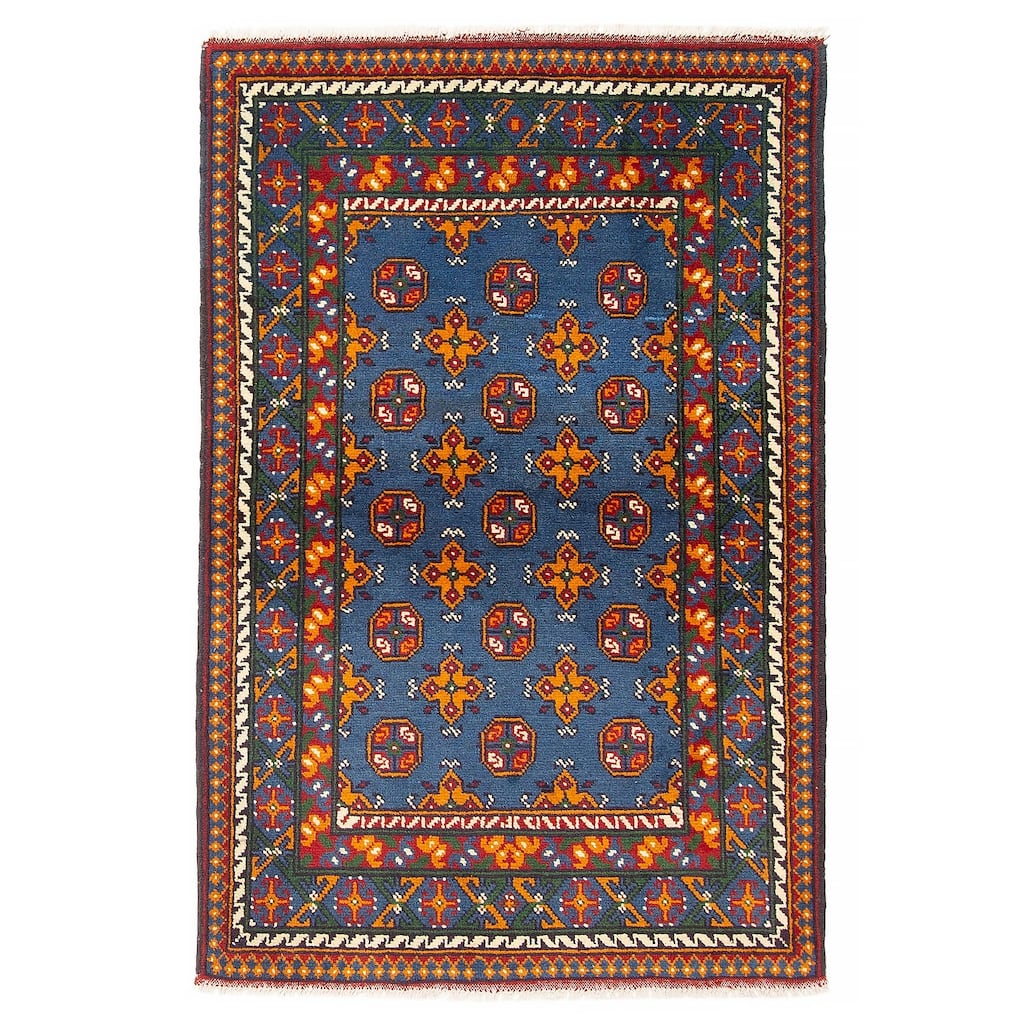 ECARPETGALLERY Hand-knotted Afghan Blue Wool Rug - 3'4 x 4'11