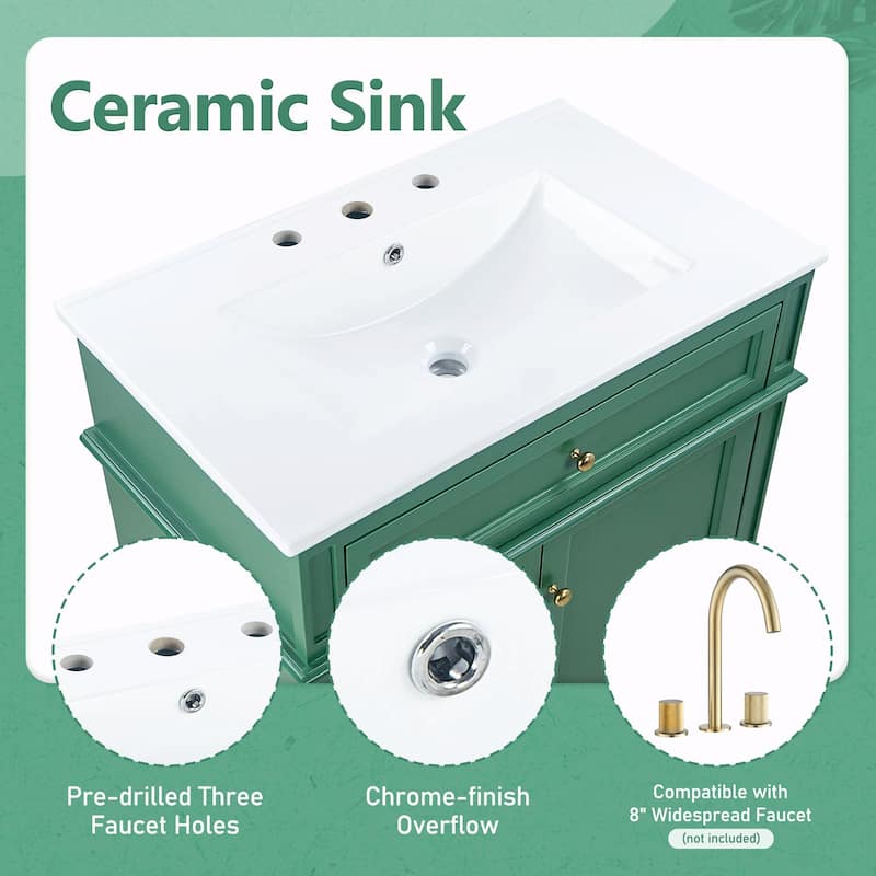 30" Bathroom Vanity with Sink, Tip-Out Drawer, Three Drawers, Door Shelf