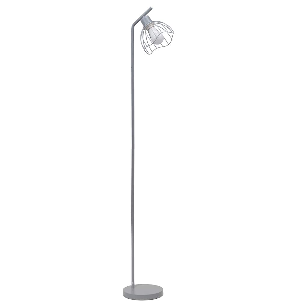 Metal Industrial Cage Floor Lamp with Curved Arm and Rotary Switch - 9.57 x 7.87 x 54.50 in. (L x W x H)
