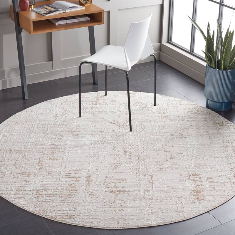 SAFAVIEH Parker Denise Glam Abstract Rug - 6'7" Round - Taupe/Grey Gold