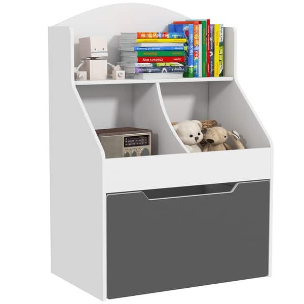 slide 2 of 10, Qaba Kids Bookshelf, 3 Tier Bookcase, Toy Storage Organizer for Toddlers with Drawer - White White