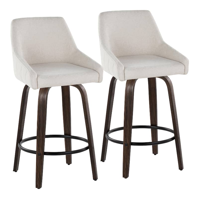 The Gray Barn Hadley 26" Fixed-Height Upholstered Counter Stool with Bent Wood Legs & Round Footrest (Set of 2)