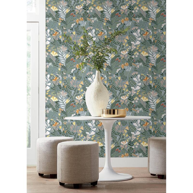 A-Street Prints Brittsommar Slate Woodland Floral Wallpaper