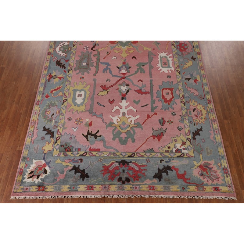 Pink Oushak Indian Area Rug Handmade Wool Carpet - 9'0"x 11'10"