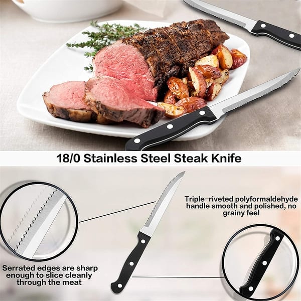 24 Piece Silverware Set with Steak Knives, Stainless Steel