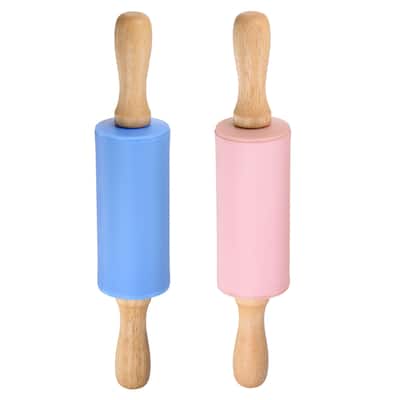Silicone Rolling Pins for Baking Wood Handle 23.5cm x 4.2cm Blue & Pink - Blue & Pink