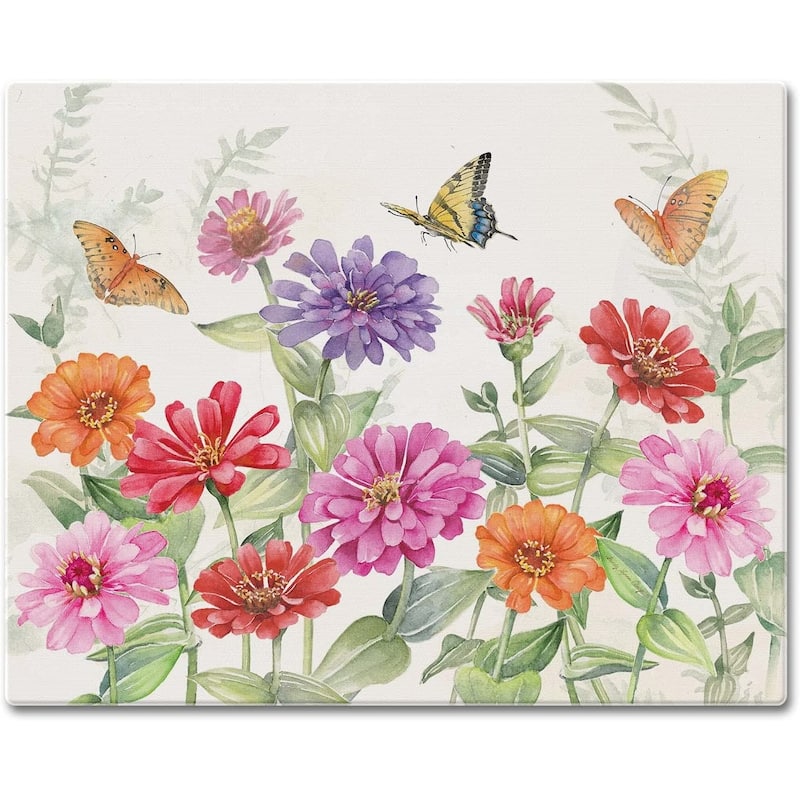 CounterArt Zinnias & Butterflies 3mm Heat Tolerant Tempered Glass Cutting Board 15" x 12" Made in the USA Dishwasher Safe - Multi