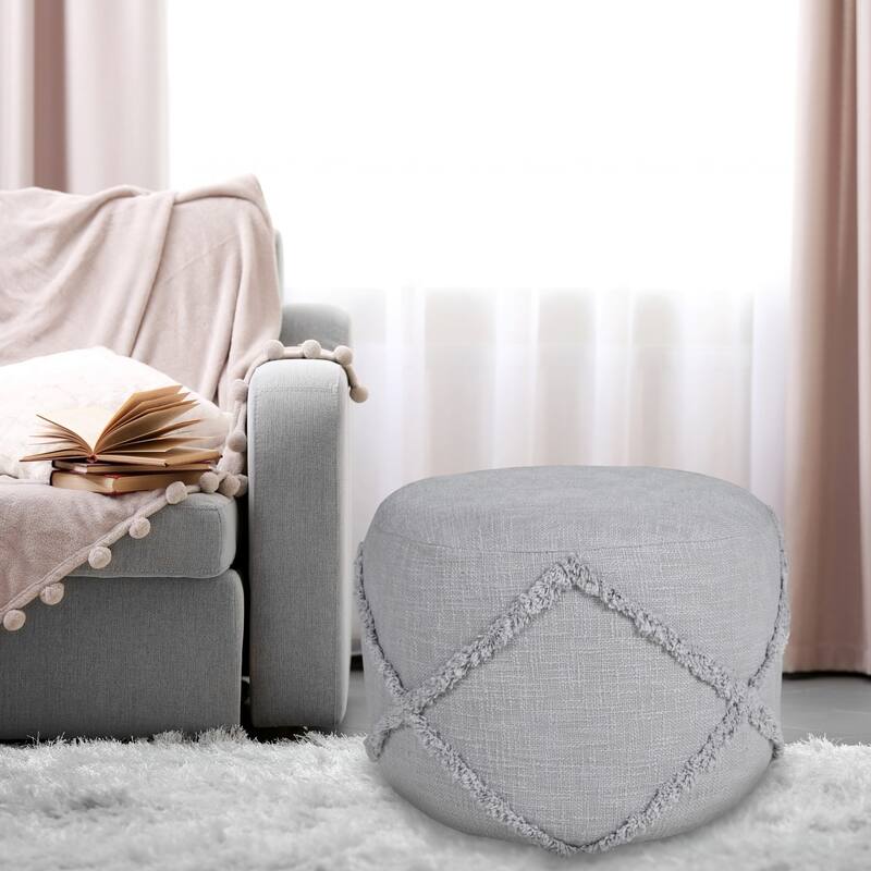 18-Inch Cotton Cylinder Pouf Ottoman for Floor Seating and Footrest