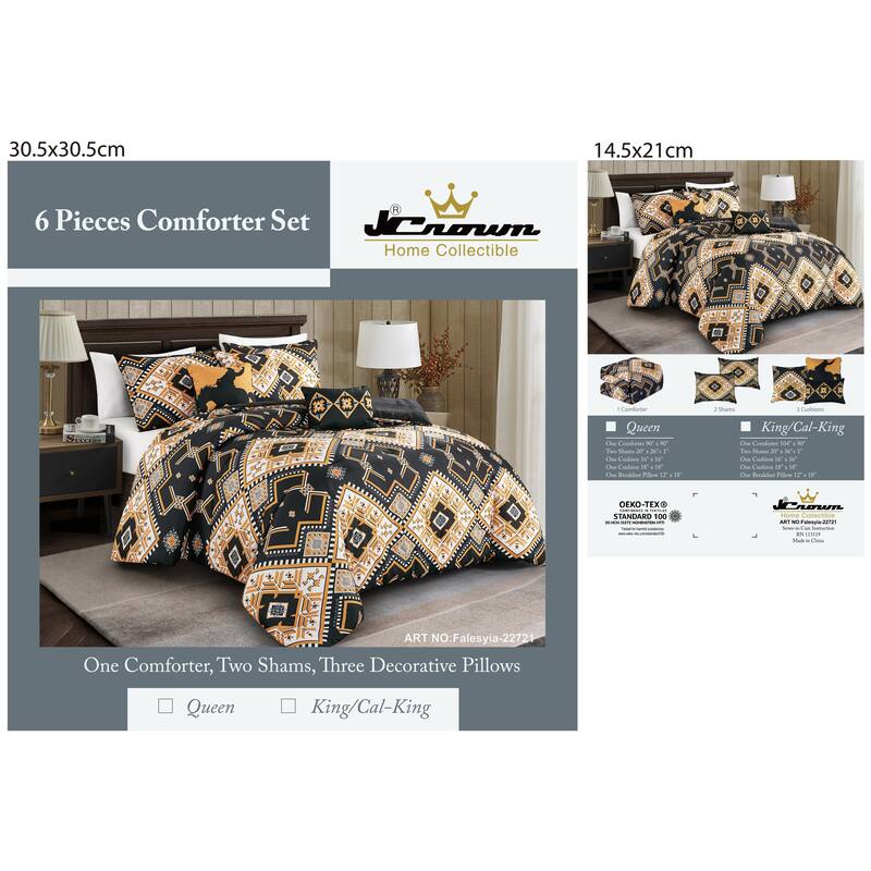 Shatex Falesyia 6 Pieces Bedding Comforter Set All-season Reversible Bed in a Bag - Queen