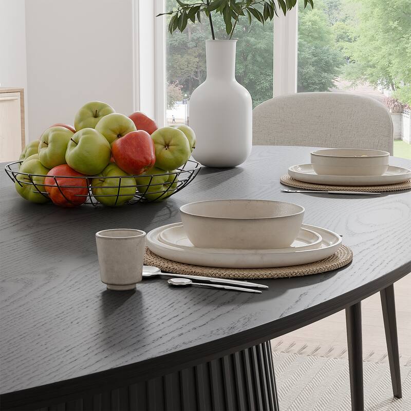Modern Oval Wooden Dining Table - 79" Large Size, Sturdy Fluted Base, Natural Oak Finish for Dining Room - Walnut
