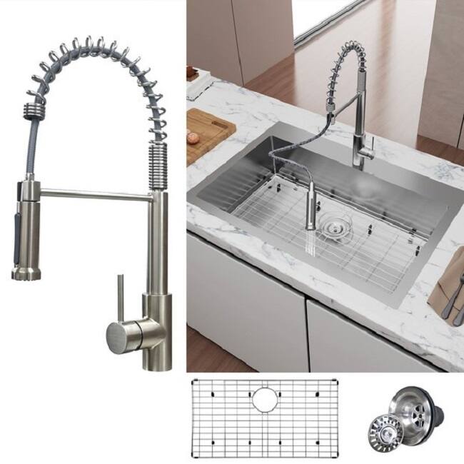 TECASA OKC33 Dual Mount 33 in Kitchen Sink with Faucet T304 - 33"x 22"