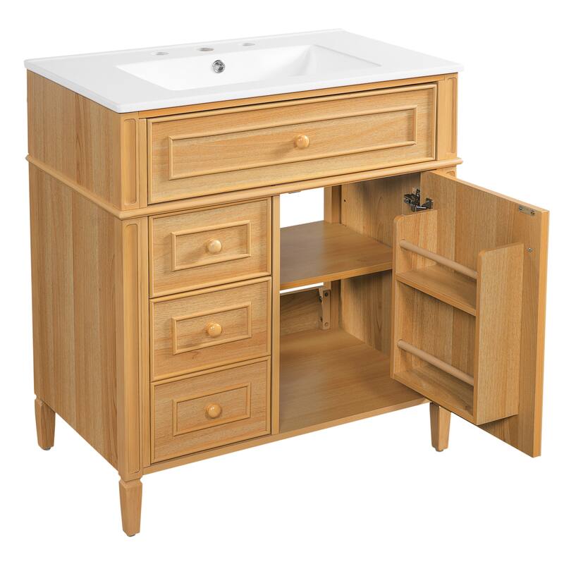 Freestanding Bathroom Vanity with Sink, Center Rectangular Ceramic Sink Bathroom Storage Cabinet, 24"/30"