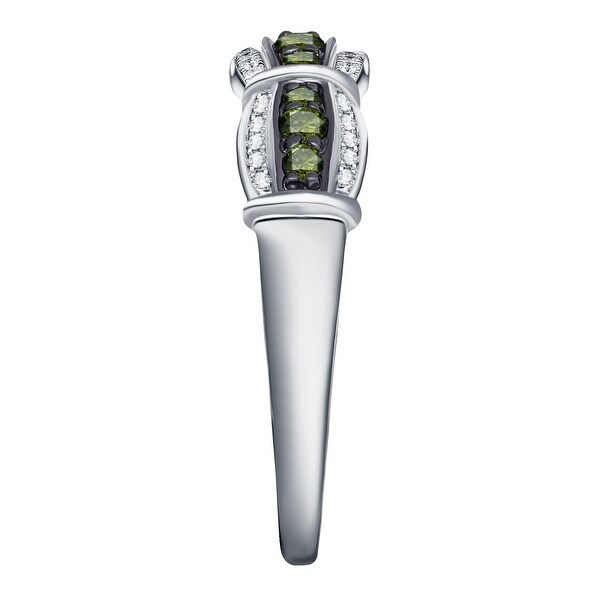 Prism Jewel 0.30Ct Round Green Diamond With Diamond Anniversary Ring