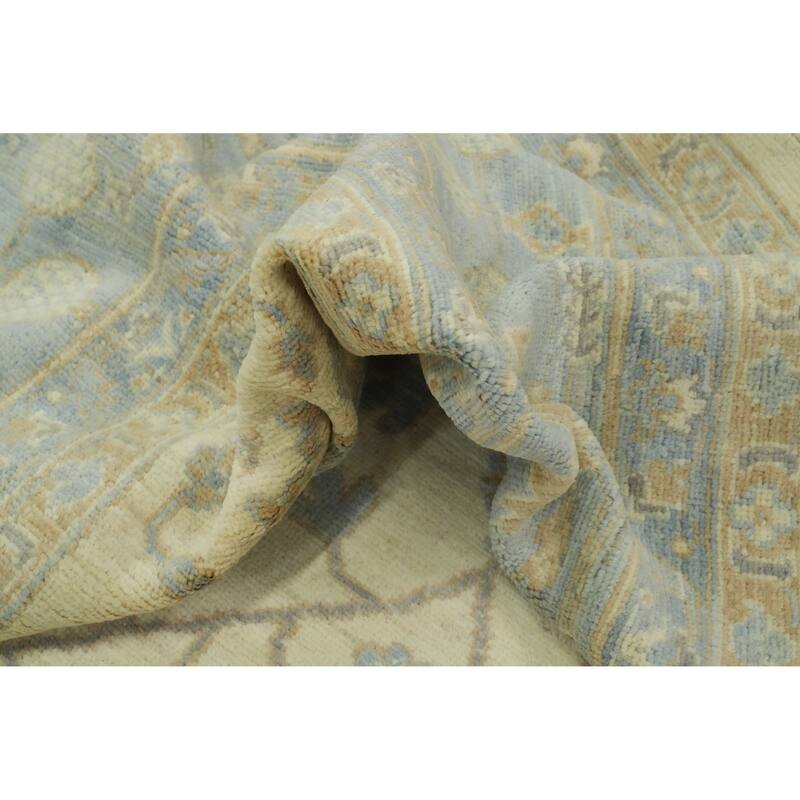 Vegetable Dye Wool Oushak Turkish Area Rug, Floral Geometric Carpet - 9' 8'' X 8' 0''