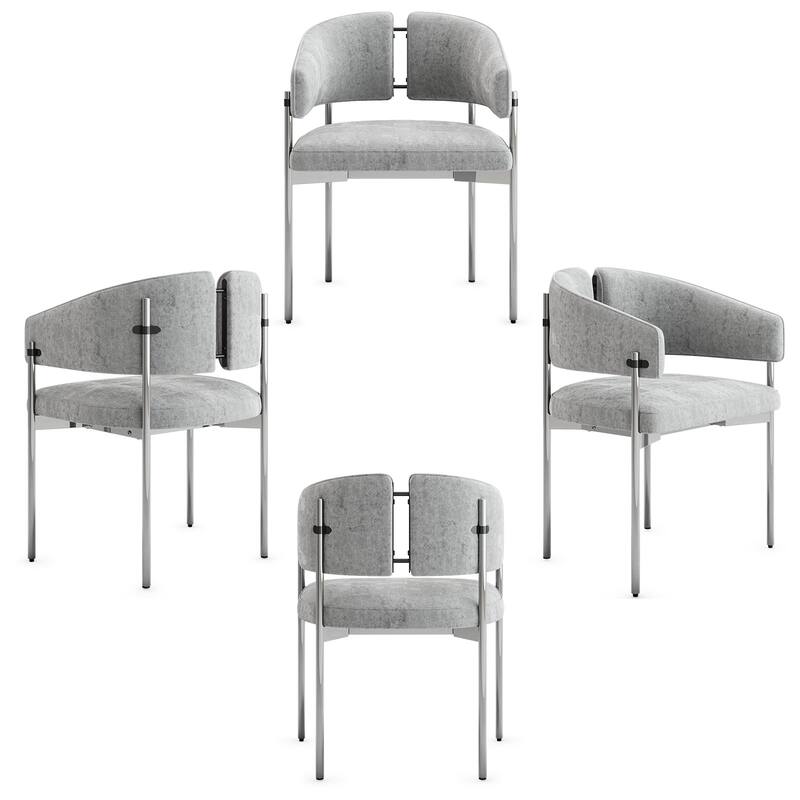 Classic and Luxurious Barrel Dining Chairs with Arms - Set of 4 - Grey