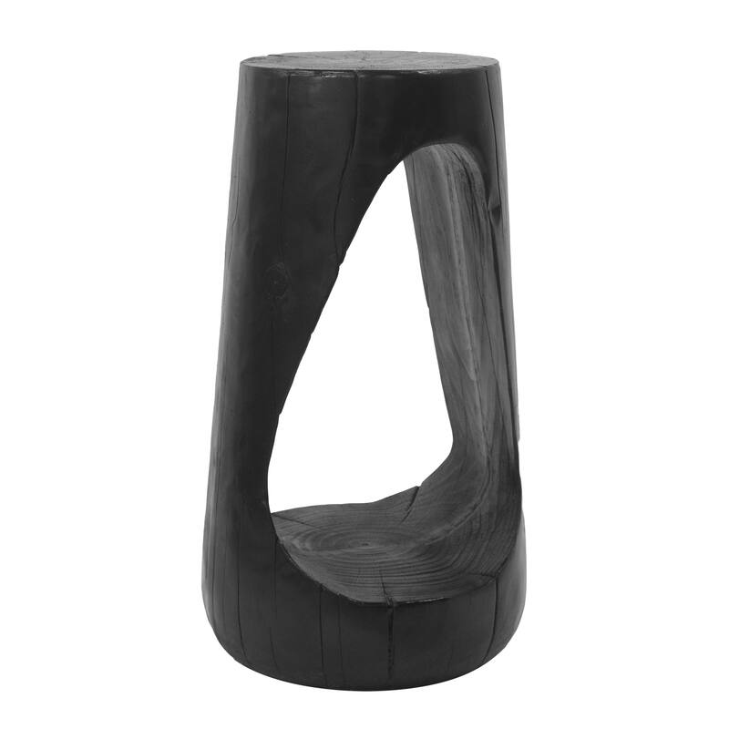 Roomfitters Hollow Sculptural Outdoor Side Table, Wood-Look Lightweight Concrete Garden Stool