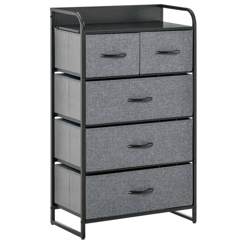 HOMCOM 5-Drawer Dresser Tower 4-Tier Storage Organizer with Steel Frame Wooden Top for Bedroom Hallway Closets
