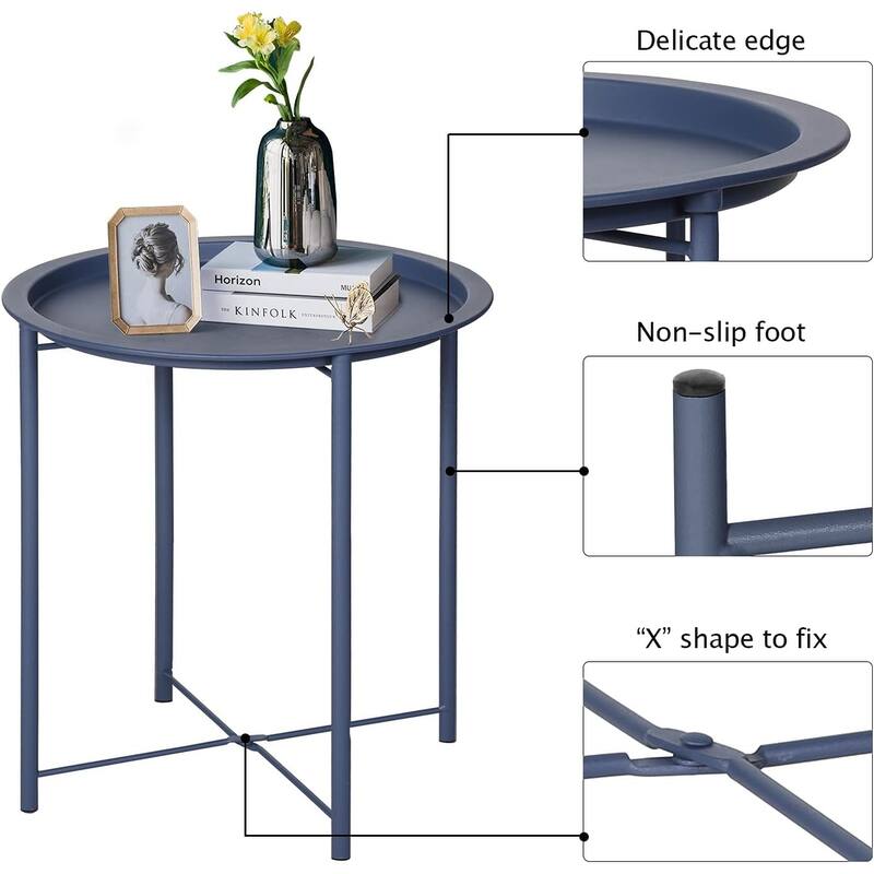 VECELO Side/End Table, Folding Round Metal Anti-Rust and Waterproof Outdoor for Living Room Bedroom,Nightstands