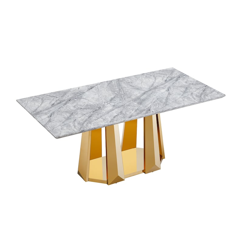 GDFStudio - Rose Series 70'' Rectangle Faux Marble Dining Table 6 People with Modern Large Size