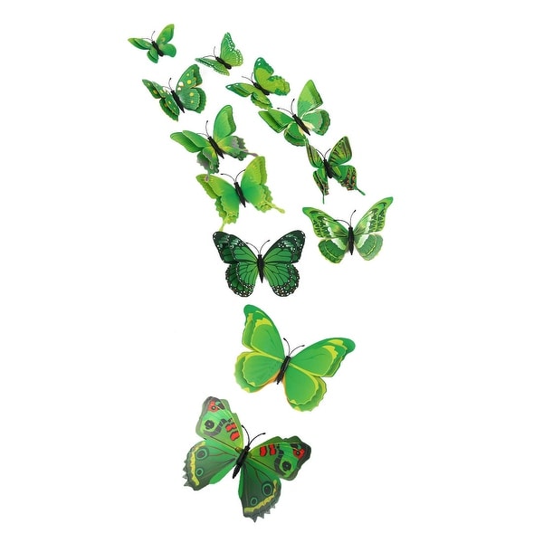 3D Butterfly with Double Wings Sticker with Pin for Room Decoration Green