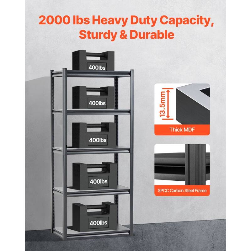 Black Steel Adjustable Garage Shelves, 3000 lbs Heavy-Duty Rack