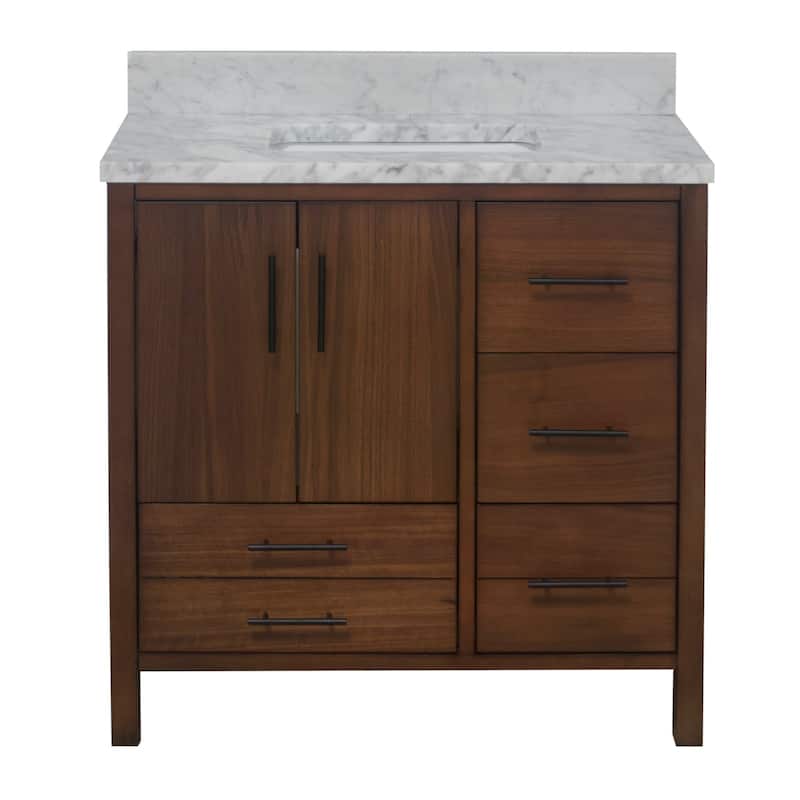 KitchenBathCollection California 36" Bathroom Vanity with Carrara Marble Top
